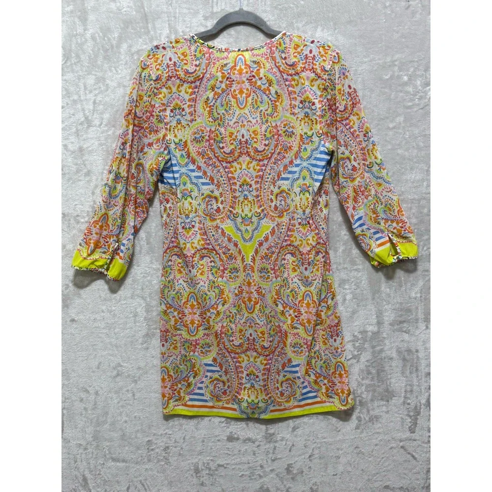 Profile Blush Cover Up M/M Multi Color Paisley V Neck Swim‎ Beach Resort
